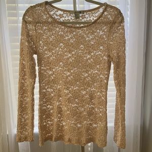 Cream/light pink flower laced long sleeve blouse